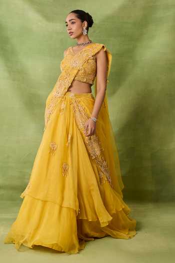 Awigna Embroidered Pre-Draped Saree & Blouse Set 