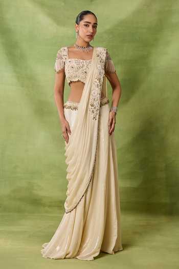 Awigna Zahira Embroidered Blouse & Draped Saree Set 