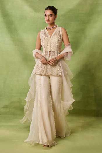 Awigna Navratna Embroidered Peplum Kurta Sharara Set 