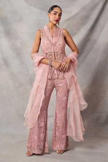 Awigna Emerald Embroidered Peplum Top Pant Set