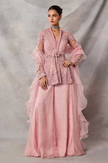 Awigna Maya Embroidered Peplum Top Sharara Set