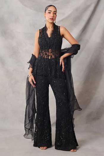 Awigna Emerald Embroidered Peplum Top Pant Set