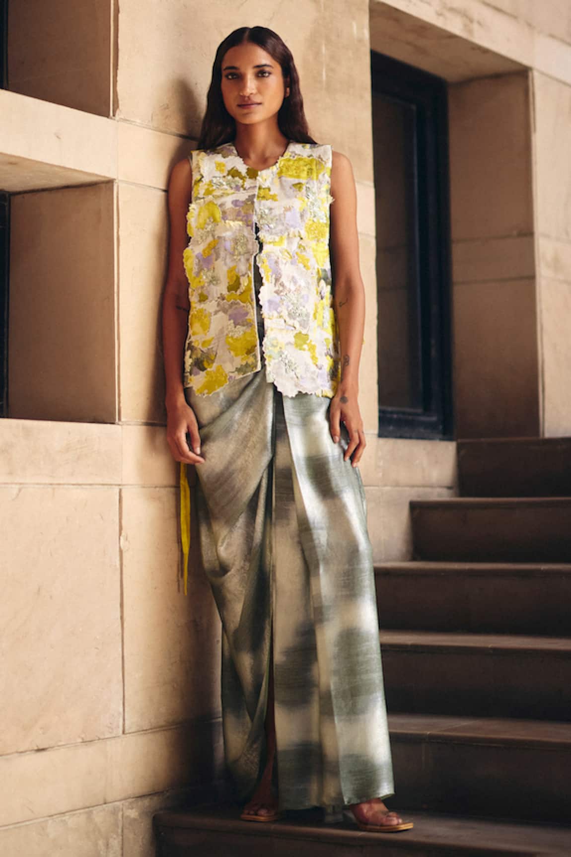 Studio Radical Jacquard Beaded Jacket & Slit Skirt Set 