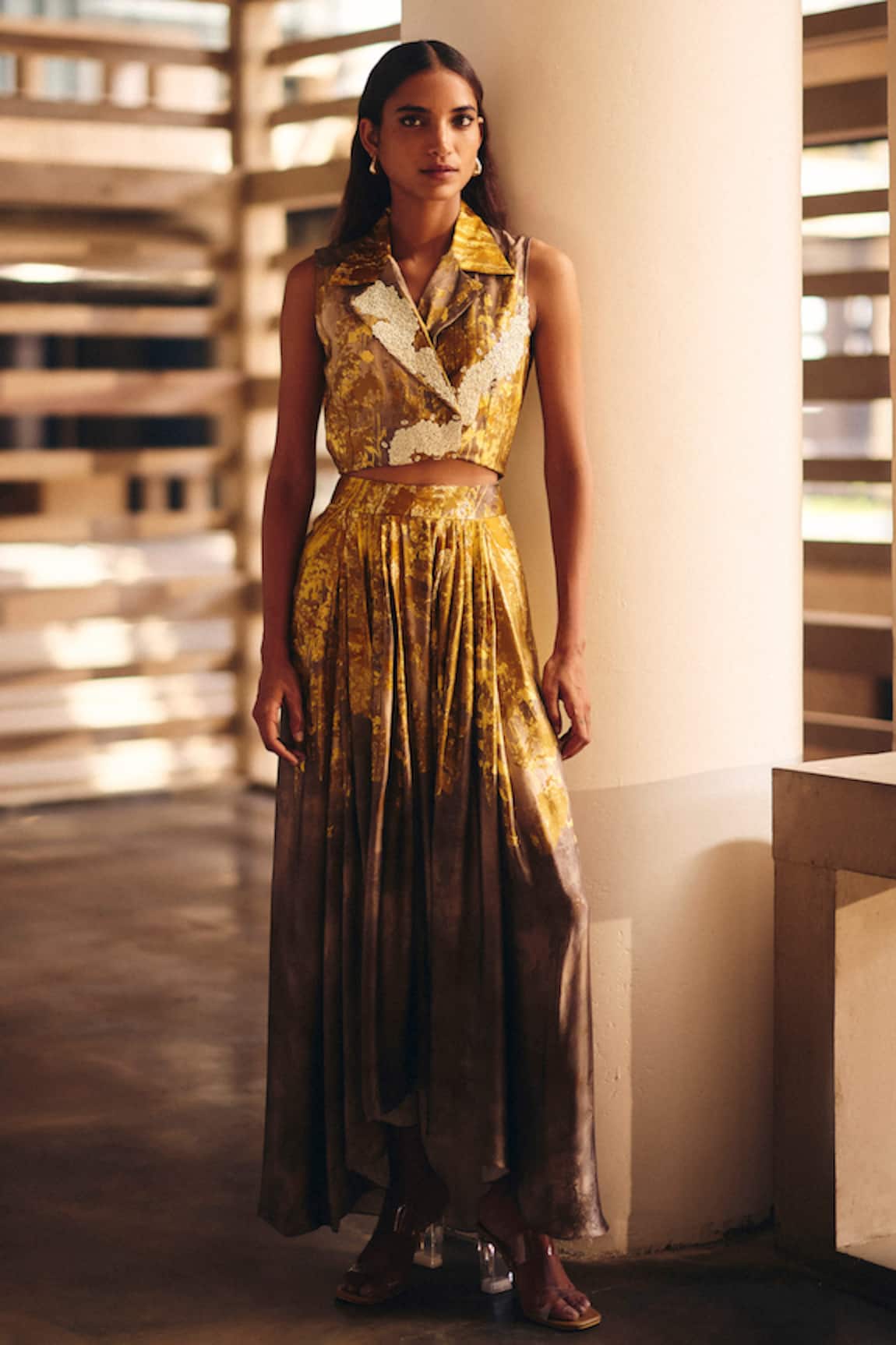 Studio Radical Embellished Lapel Jacket & Pleated Skirt Set 