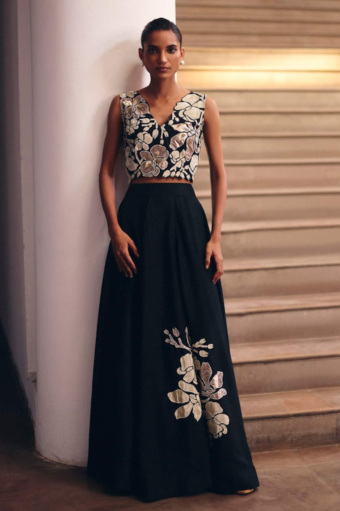 Studio Radical Florette Embroidered Crop Top With Skirt 