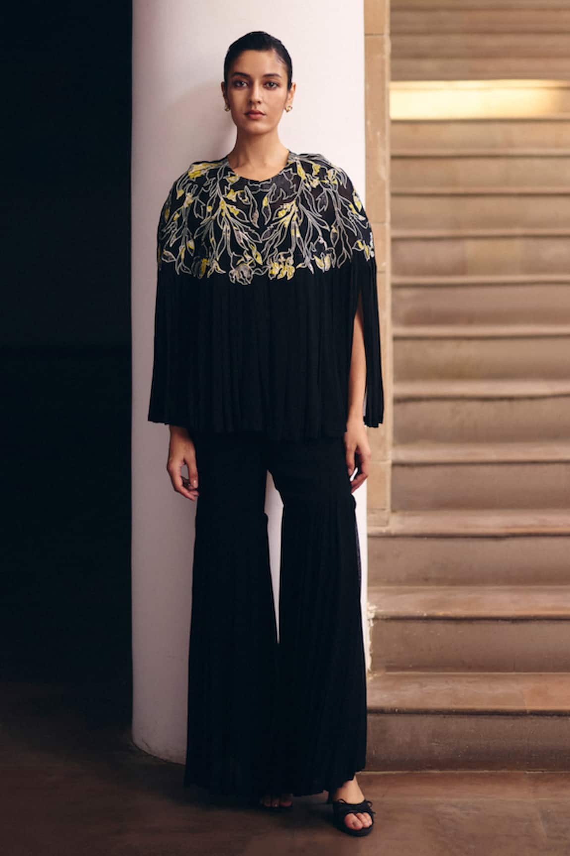 Studio Radical Foliage Pleated Cape & Pant Set 