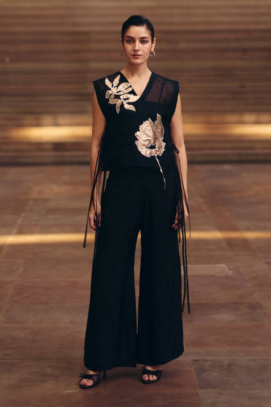 Studio Radical Floral Applique Bib & Boot Cut Pant Set 