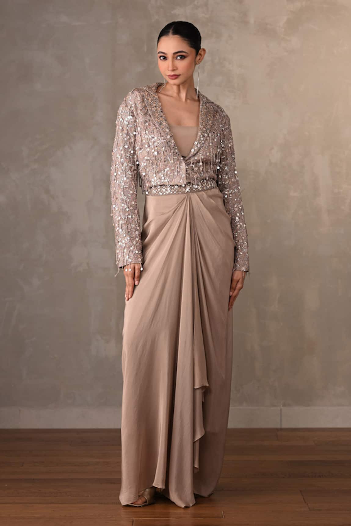 Onaya Mirror Sequin Work Jacket Skirt Set 