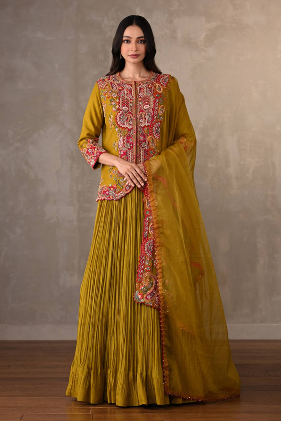 Onaya Embroidered Front Open Jacket Lehenga Set 