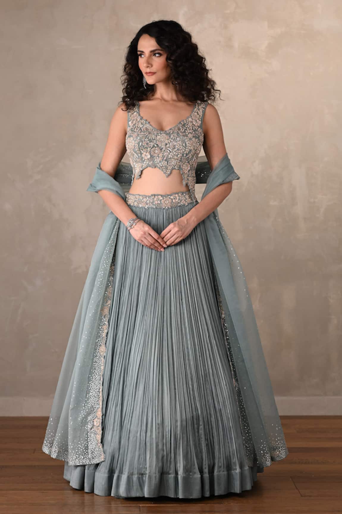 Onaya Pleated Lehenga Embroidered Blouse Set 