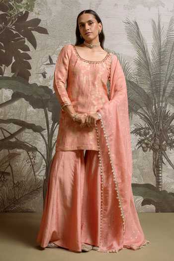 Parshya Hand Embroidered Kurta Sharara Set