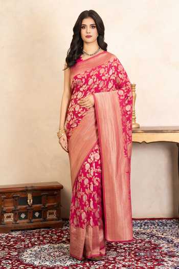 Zal From Benaras Banarasi Saree With Unstitched Blouse Fabric 