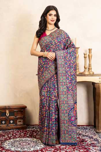 Zal From Benaras Silk Banarasi Saree With Unstitched Blouse Fabric 