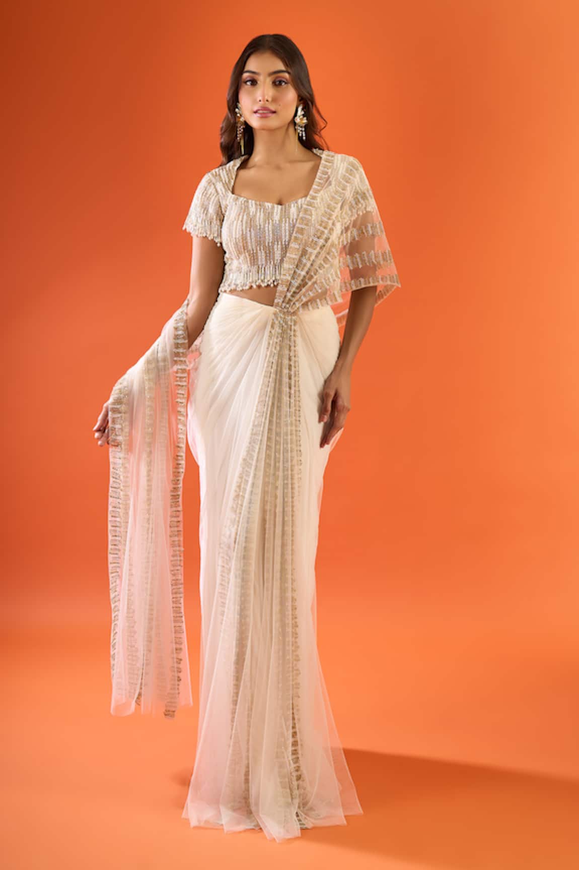 COUTURE BY NIHARIKA Pre-Draped Saree With Embroidered Blouse 