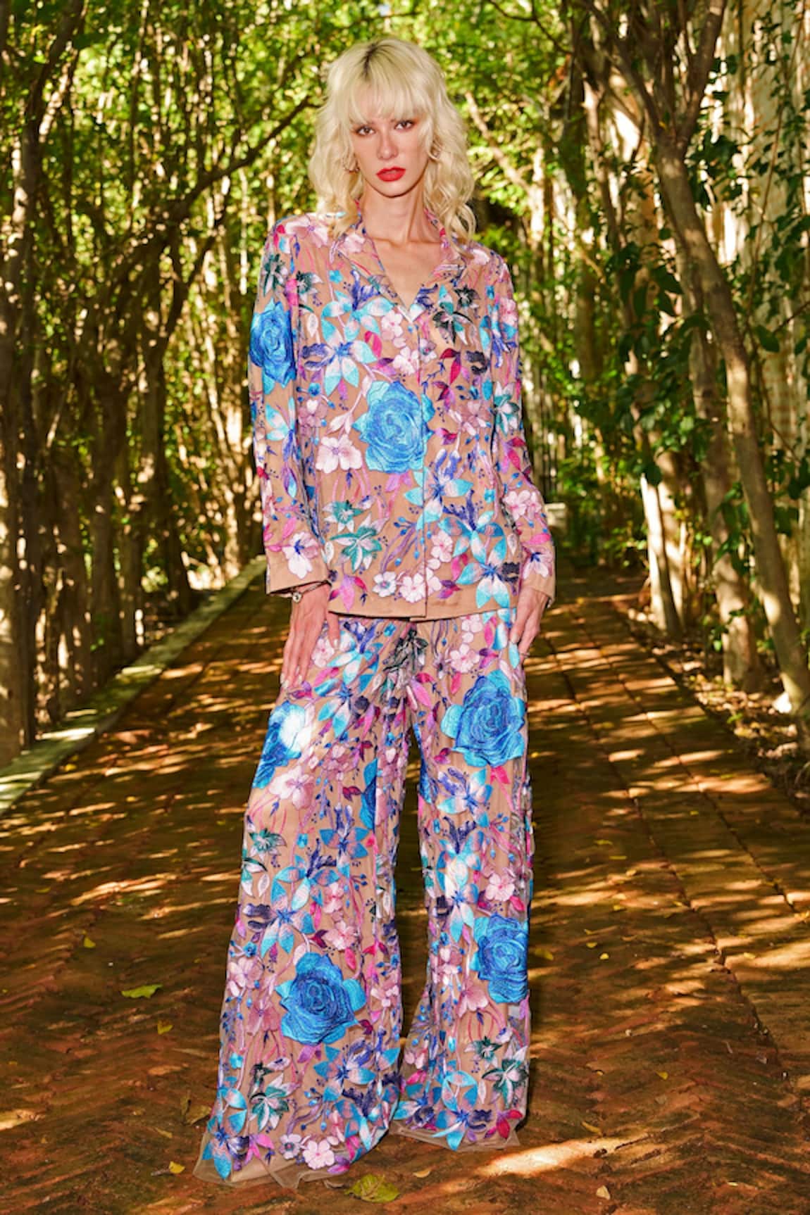 Dash And Dot Floral Embroidered Flared Pant 