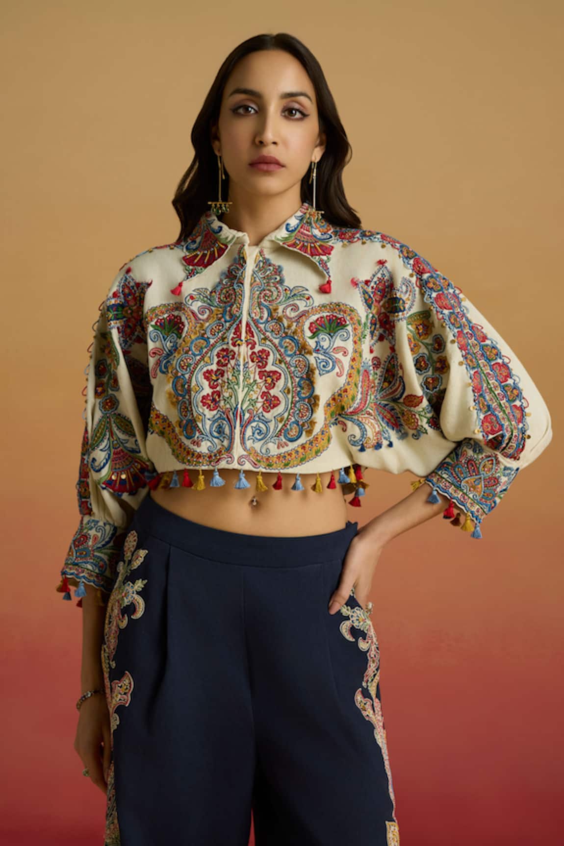 Chandrima Ivory Embroidered Kimono Bolero Jacket 