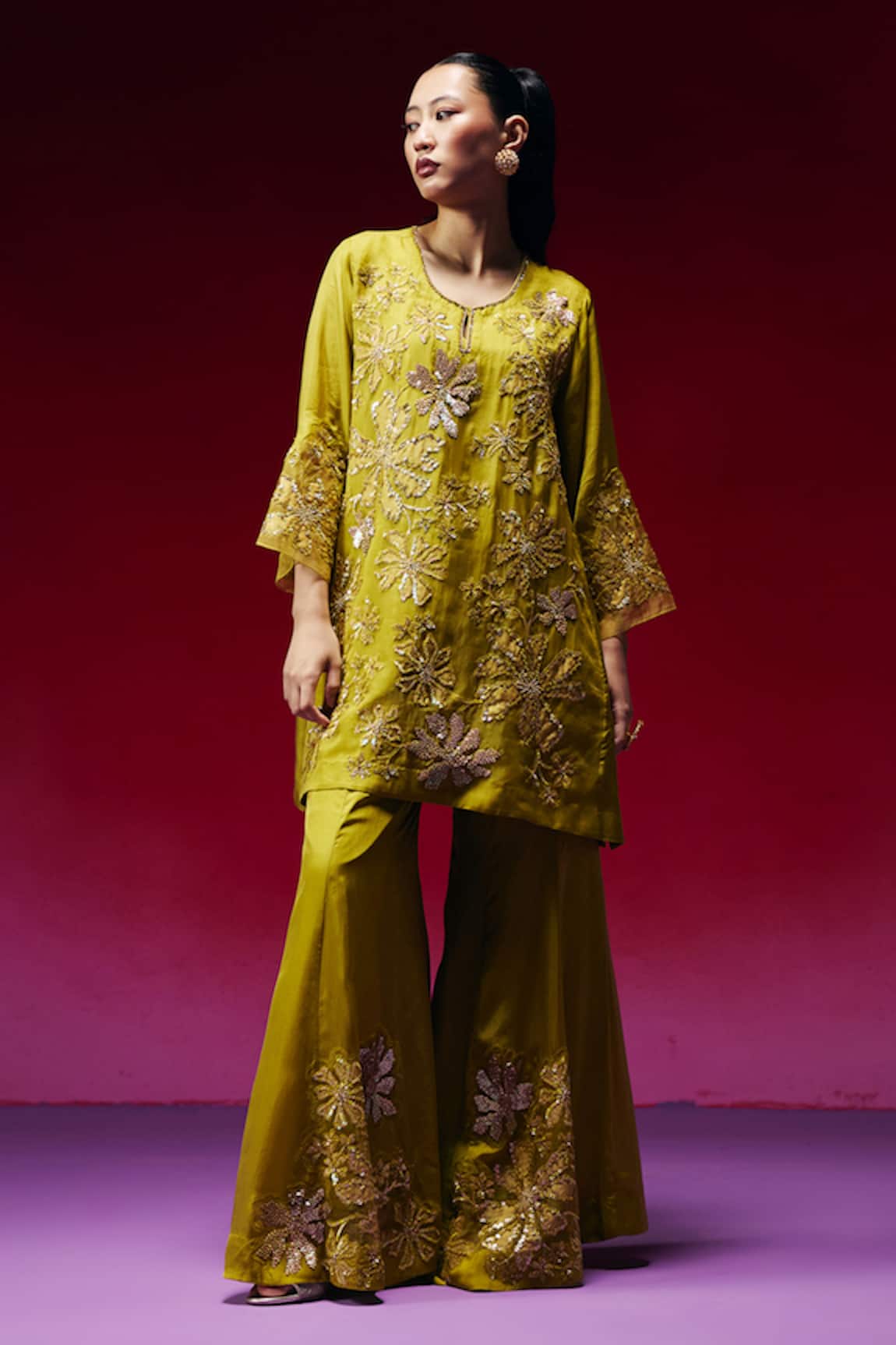 One Not Two Floral Applique Kurta & Sharara Set 