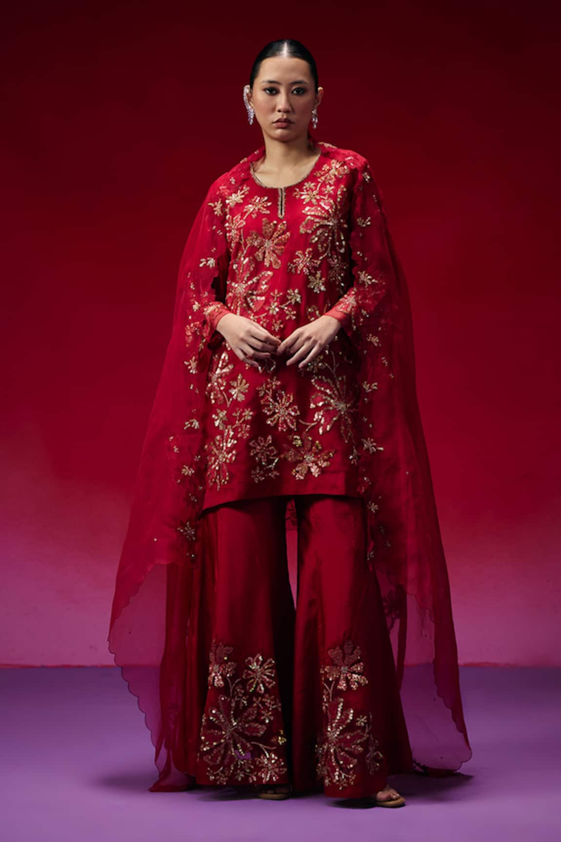 One Not Two Floral Applique Work Kurta & Sharara Set 