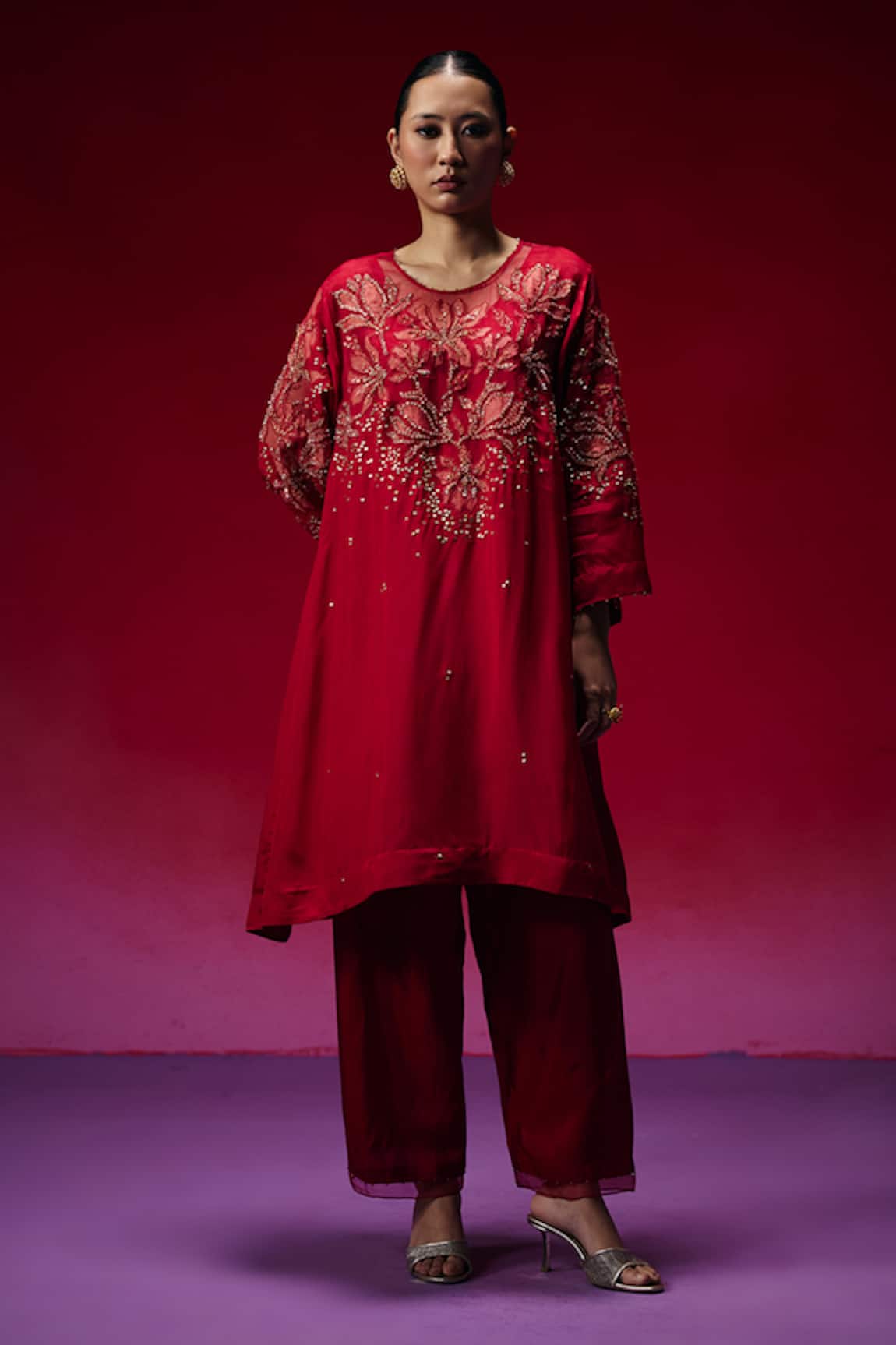 One Not Two Floral Applique Kurta & Pant Set 