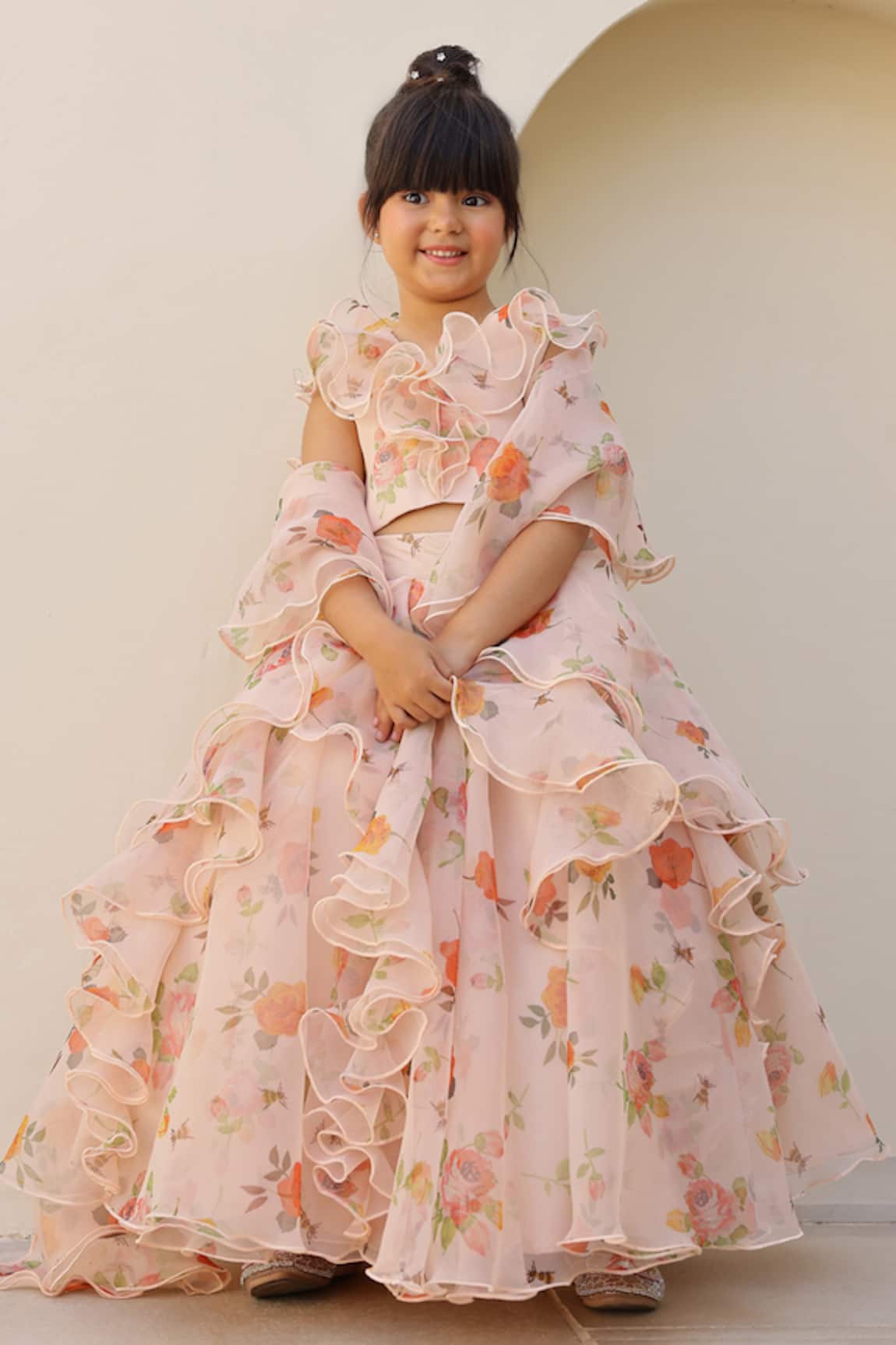 Janyas Closet Peach Floral Pattern Lehenga Set 