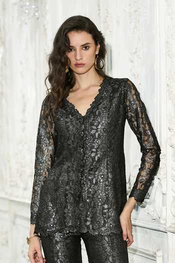 Dash And Dot Metallic Lace Peplum Top 