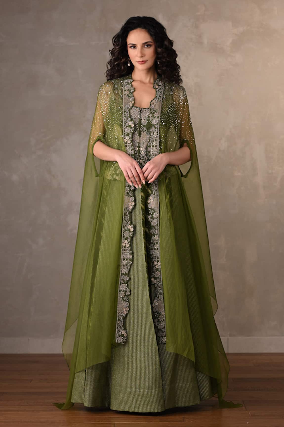 Onaya Brocade Embroidered Lehenga Set With Cape 