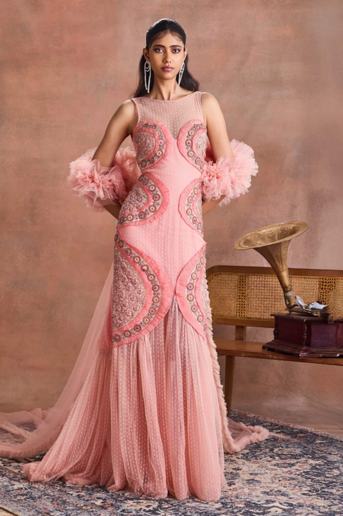 Supria Munjal Petal Curve Gown With Drape 