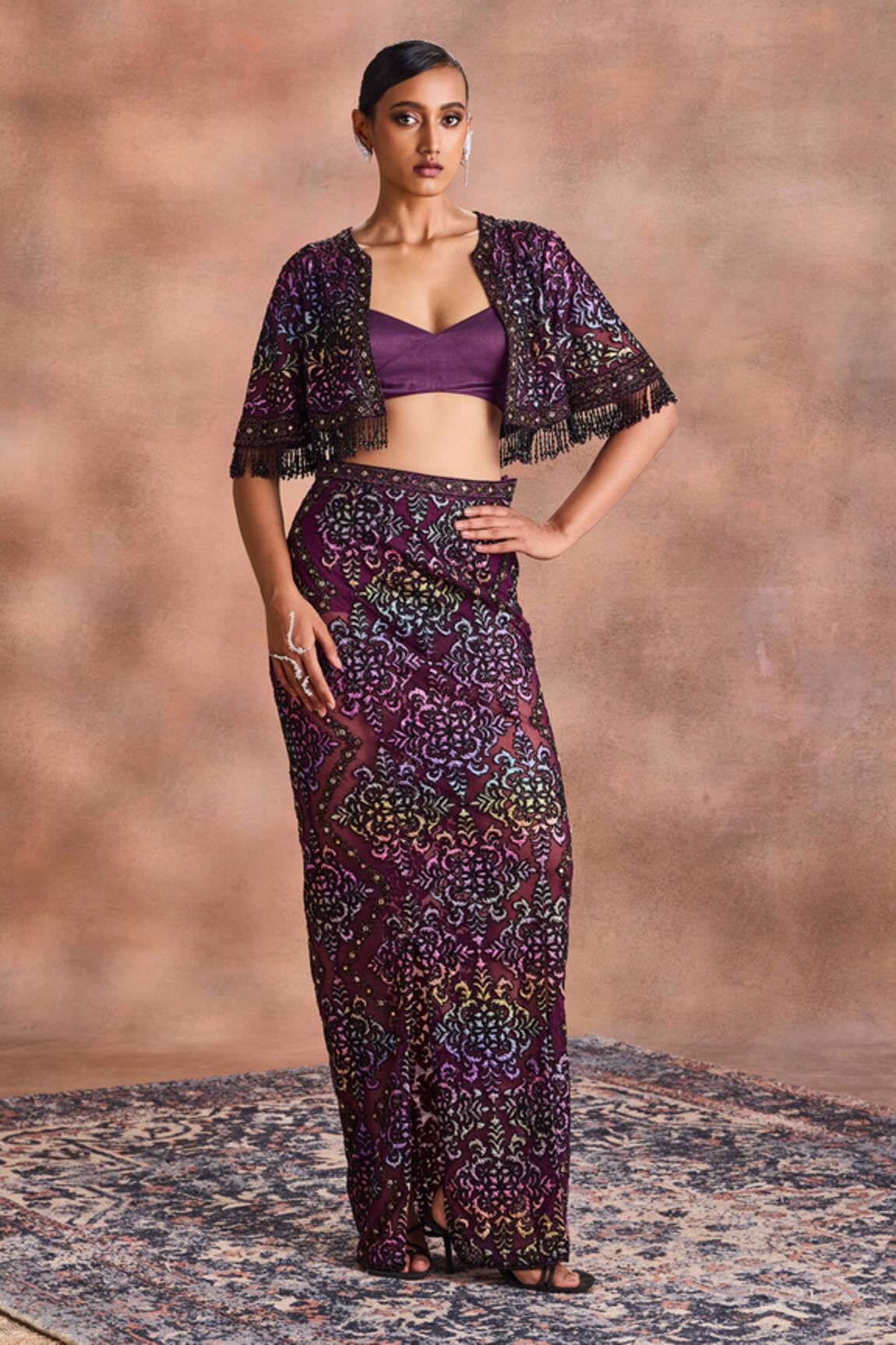 Supria Munjal Cutwork Open Jacket & Skirt Set 