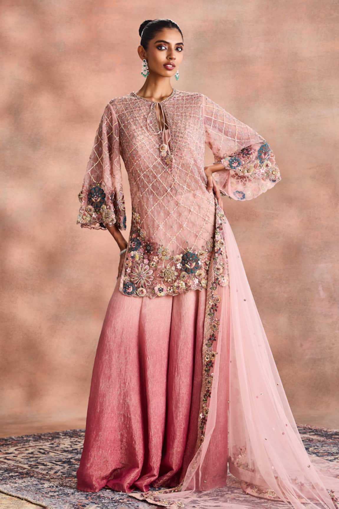 Supria Munjal Embroidered Sheer Kurta Ombre Sharara Set 