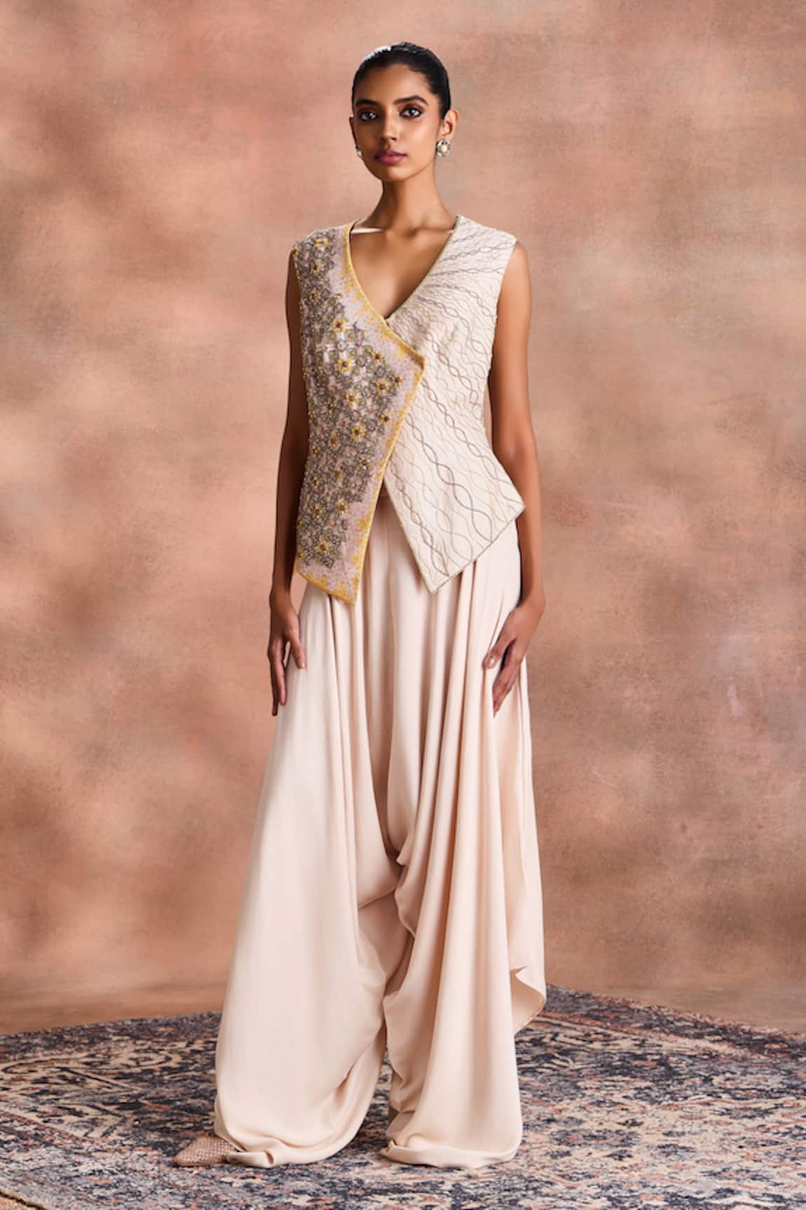 Supria Munjal Embroidered Top & Draped Dhoti Pant Set 