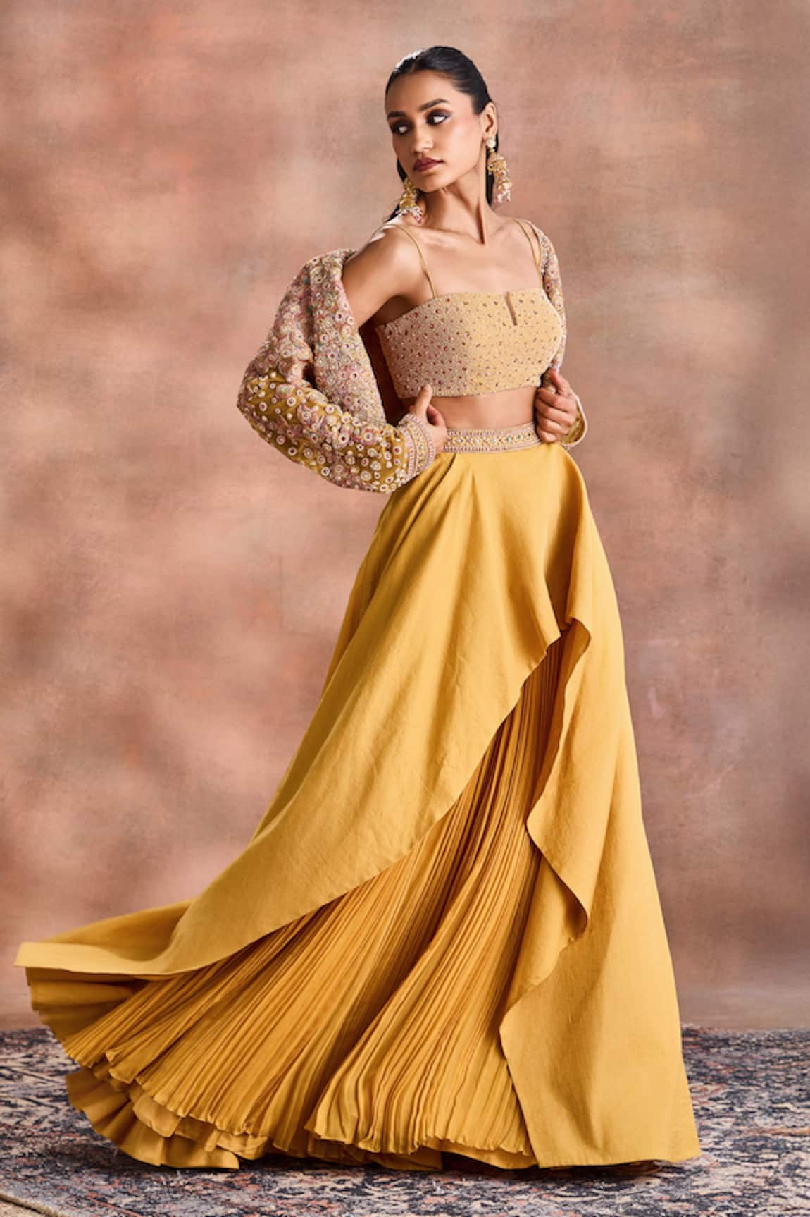 Supria Munjal Embroidered Cropped Jacket Lehenga Set 