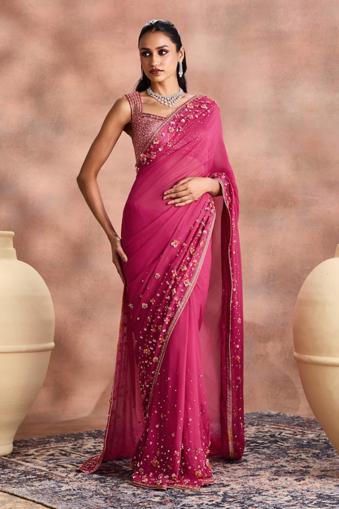 Supria Munjal Embellished Sheer Saree With Blouse 