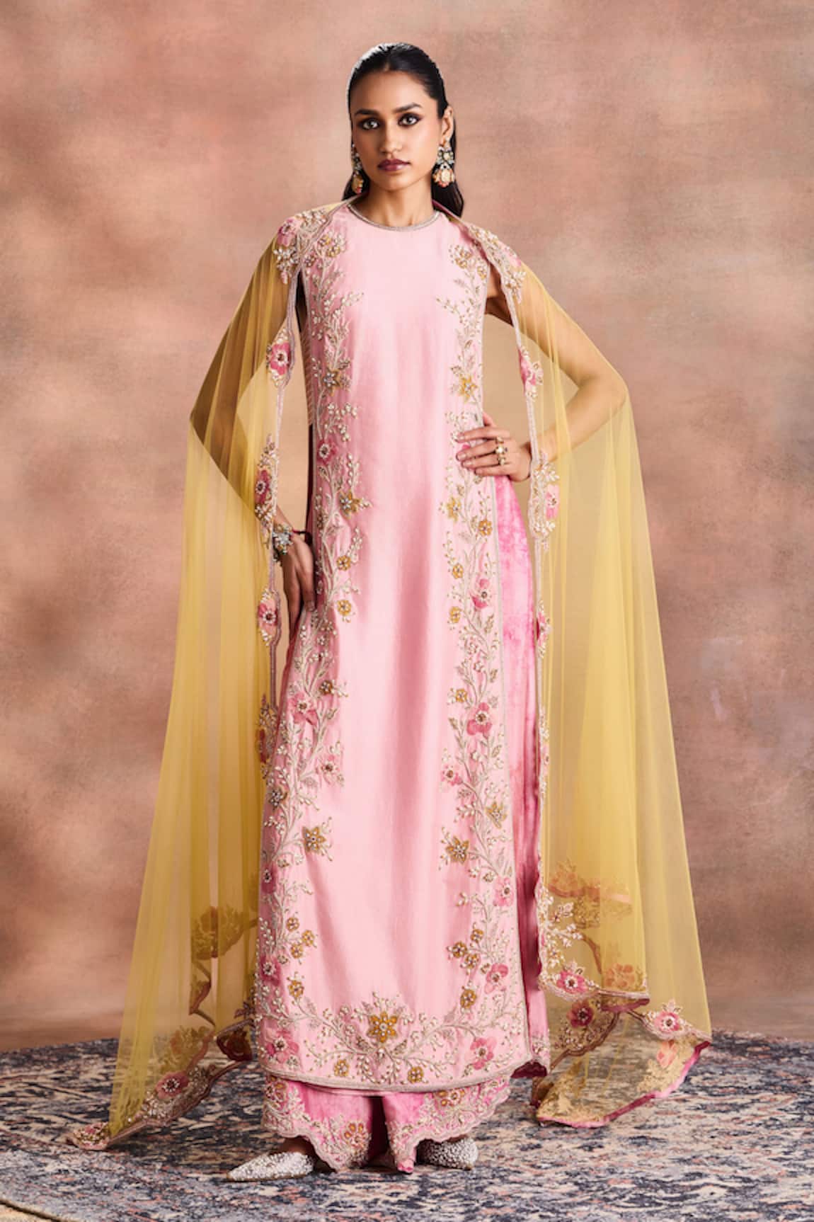 Supria Munjal Floral Embroidered Straight Kurta Palazzo Set 