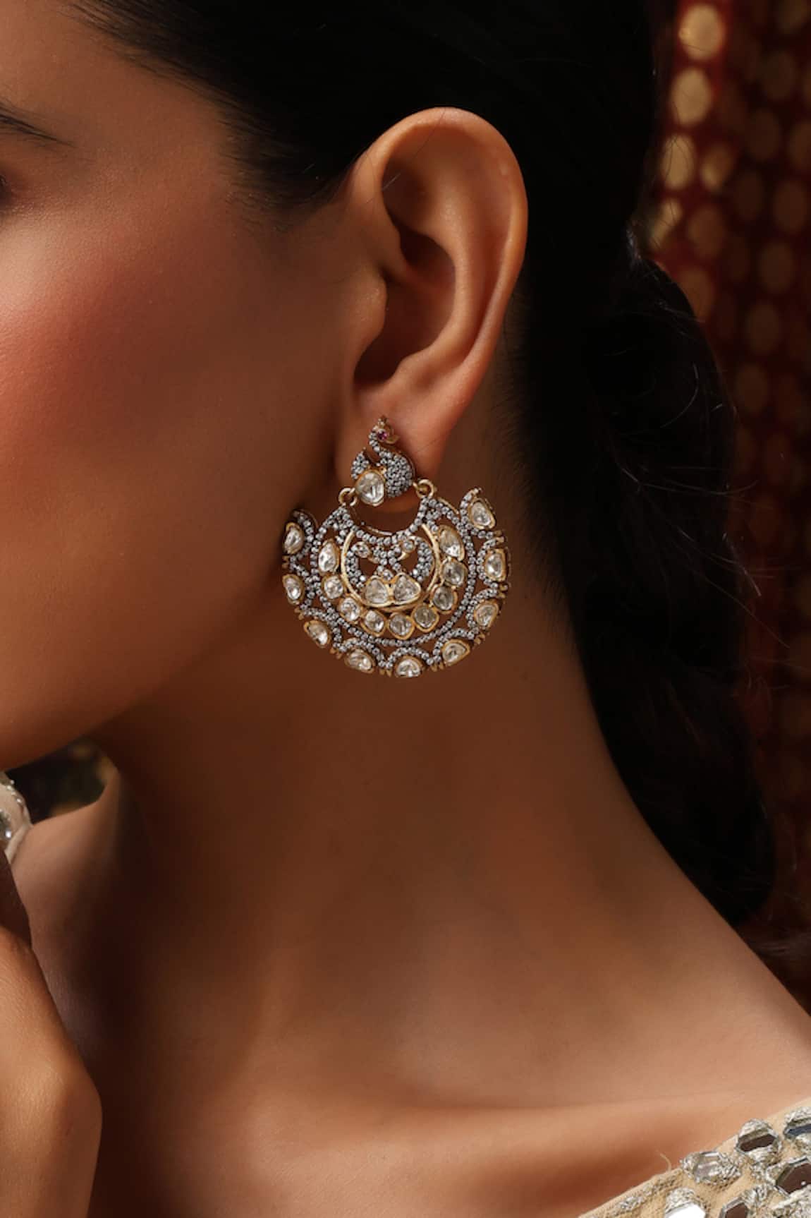Swabhimann Polki Embellished Chandbali Earrings 