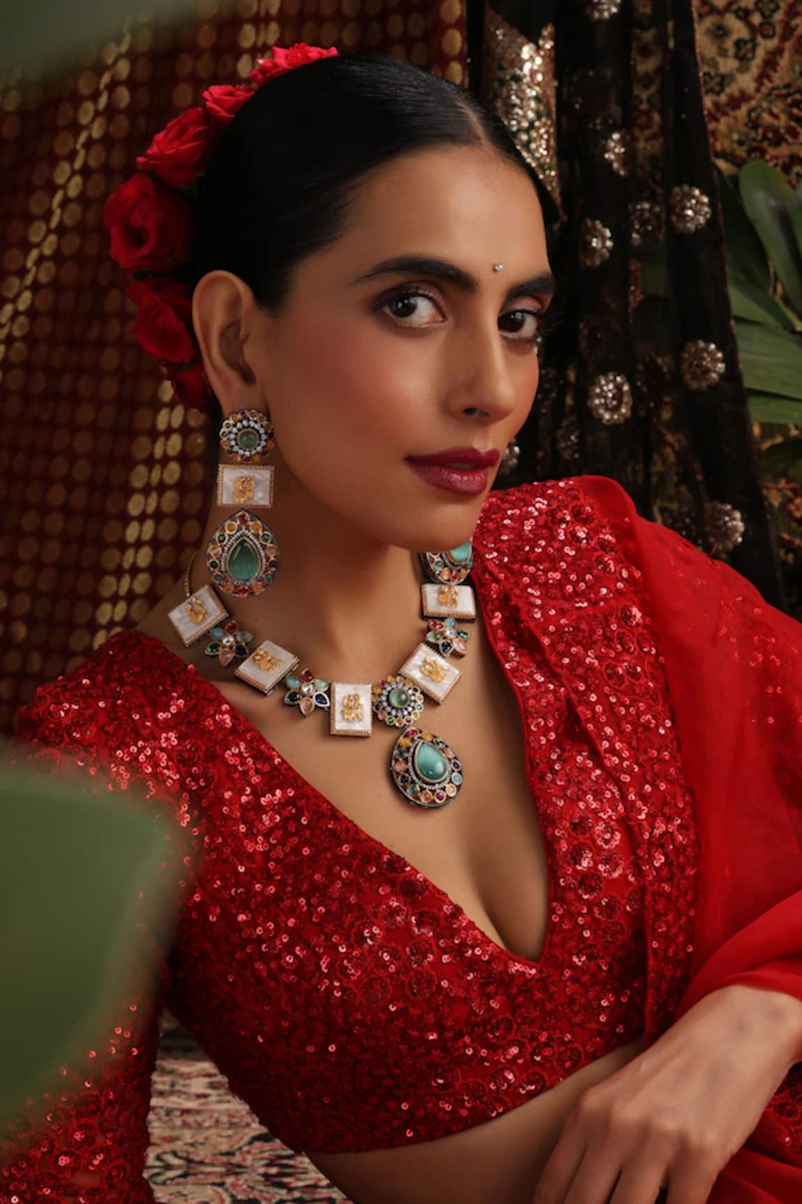 Swabhimann Polki Motif Embellished Necklace Set 