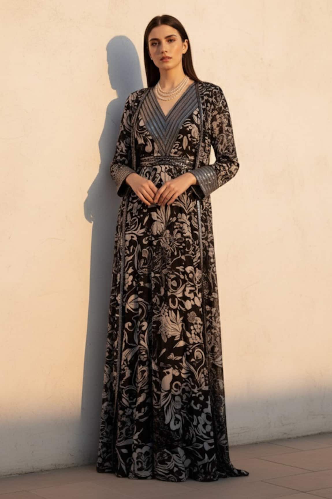 Nikita Mhaisalkar Swirl Print Maxi Dress & Jacket Set 