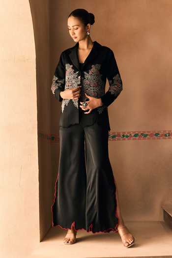 1999ad By Amita & Deepak Satin Thread Embroidered Jacket & Pant Set