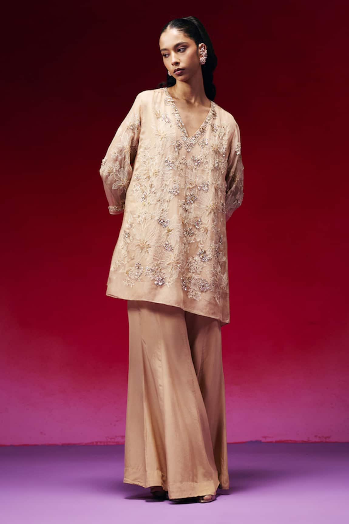 One Not Two Floral Embroidered Kurta & Sharara Set 