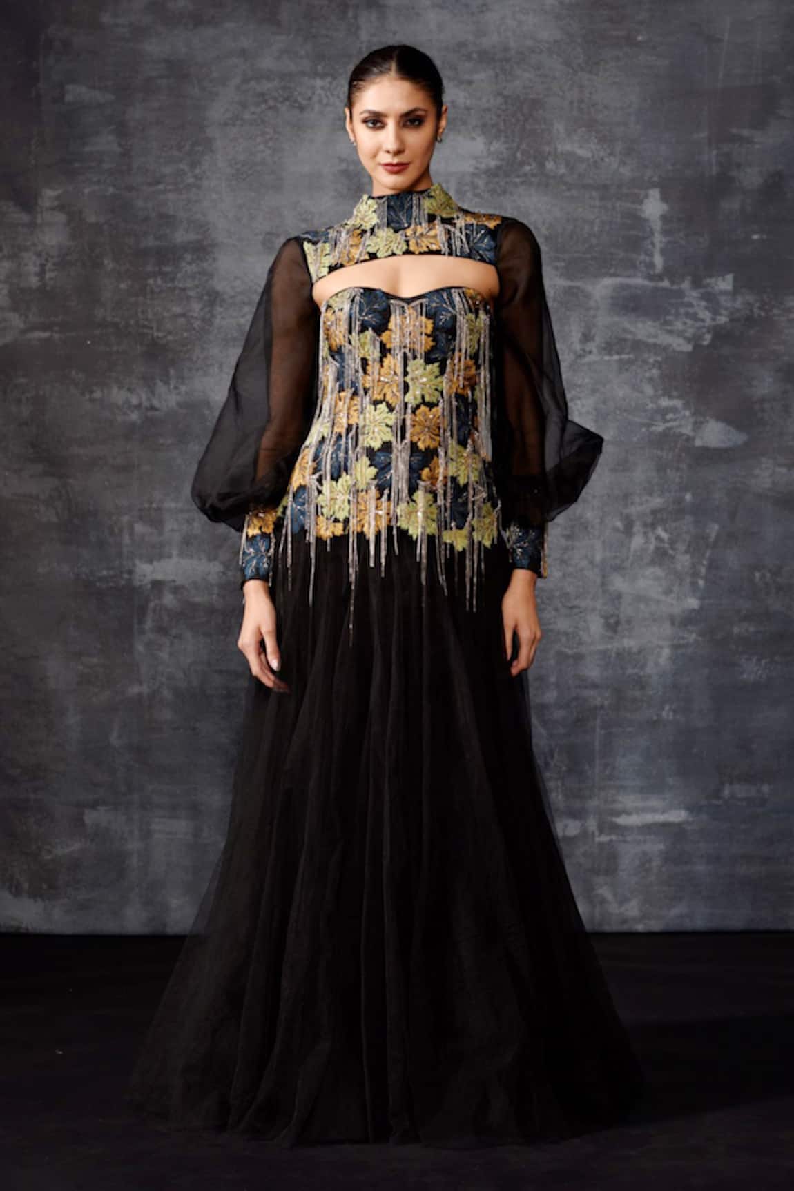 Samant Chauhan Cutout Neck Embroidered Gown 