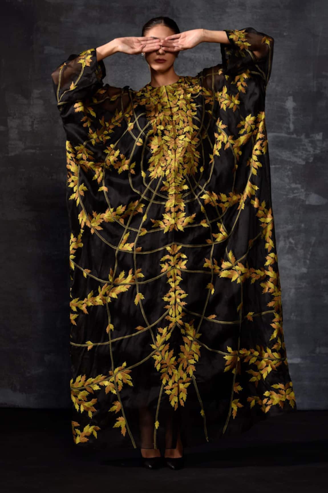Samant Chauhan Gold Leaf Embroidered Kaftan 