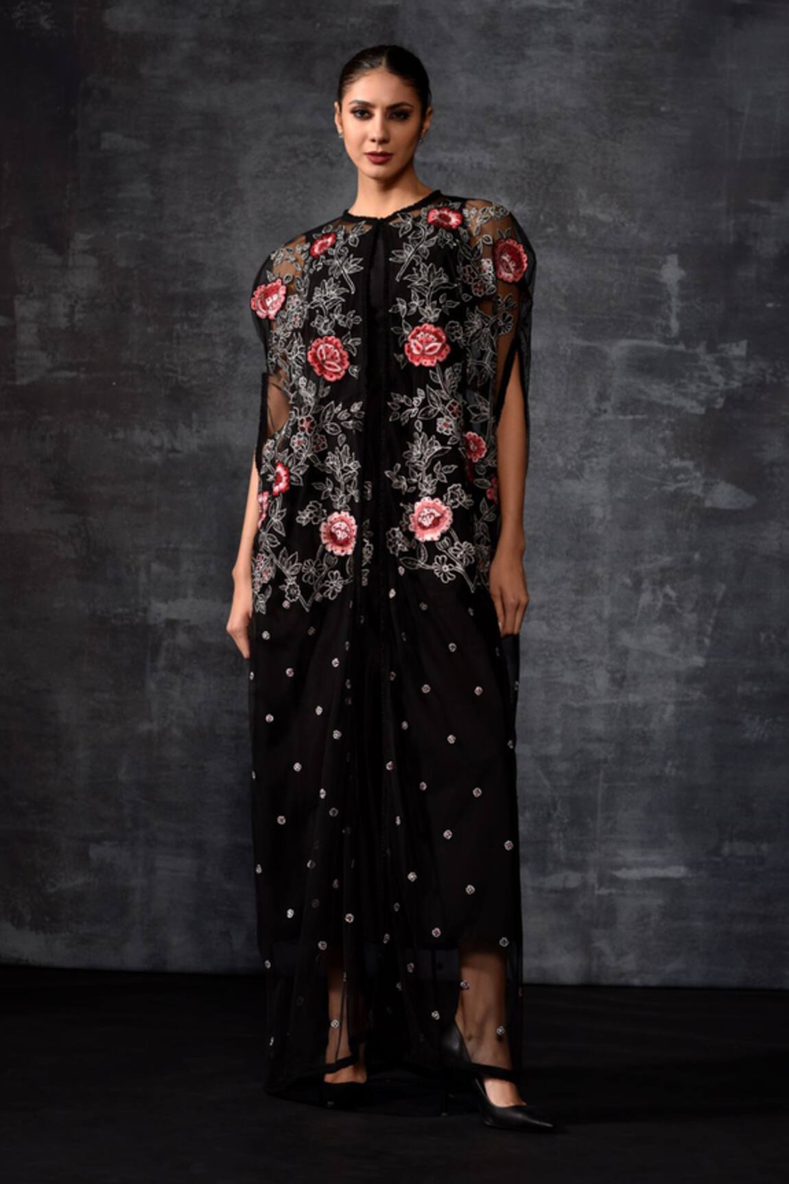 Samant Chauhan Black Floral Embroidered Kaftan 