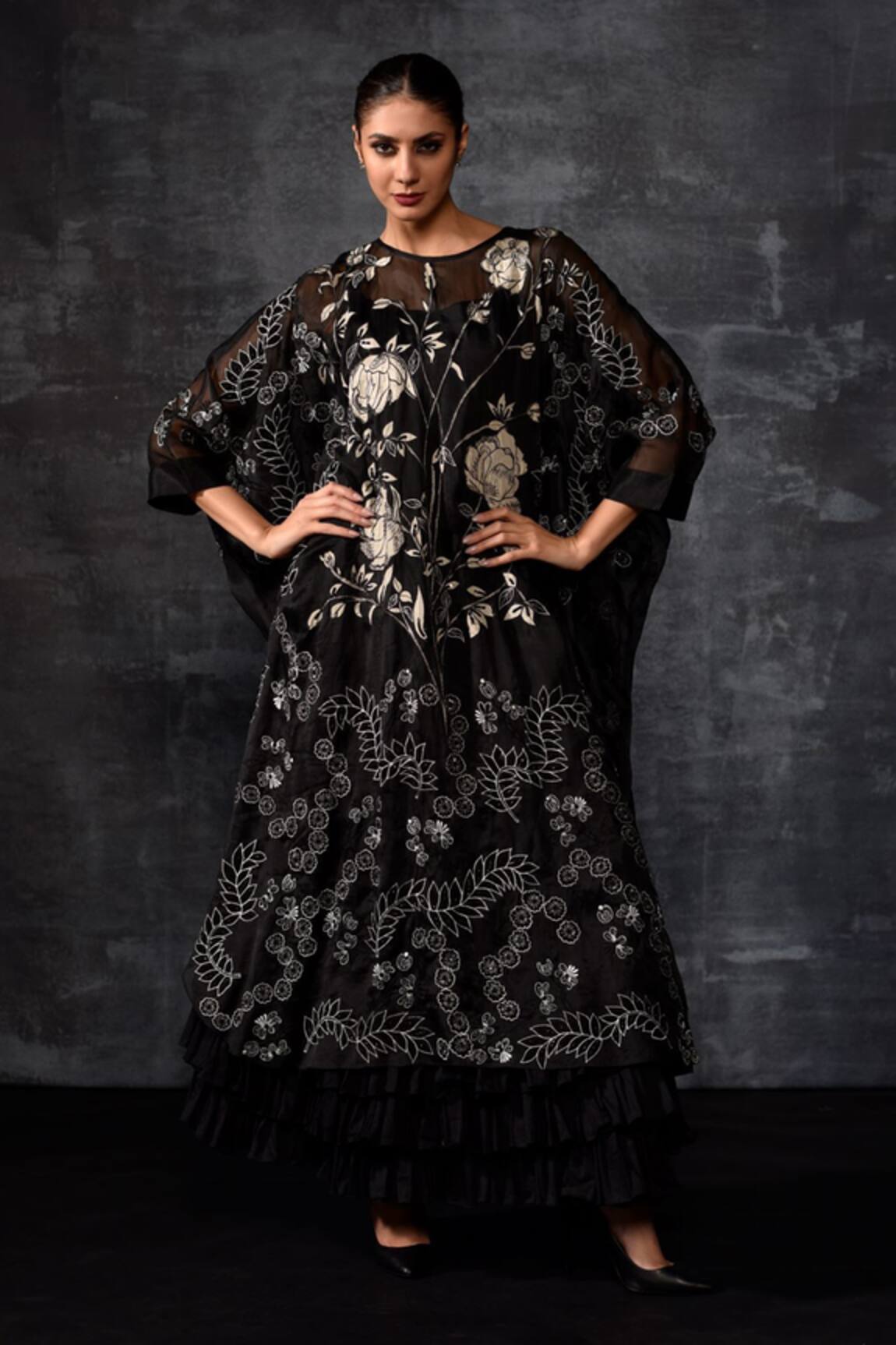 Samant Chauhan Moonlit Bloom Embroidered Kaftan With Dress 