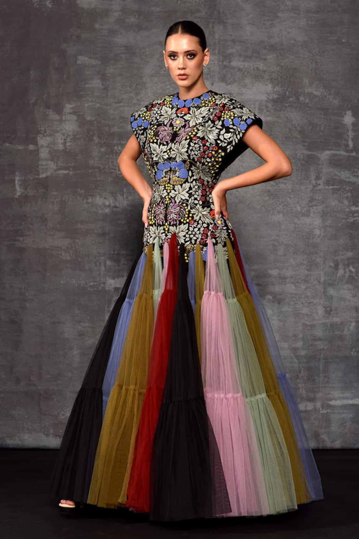 Samant Chauhan Floral Embroidered Flared Gown 