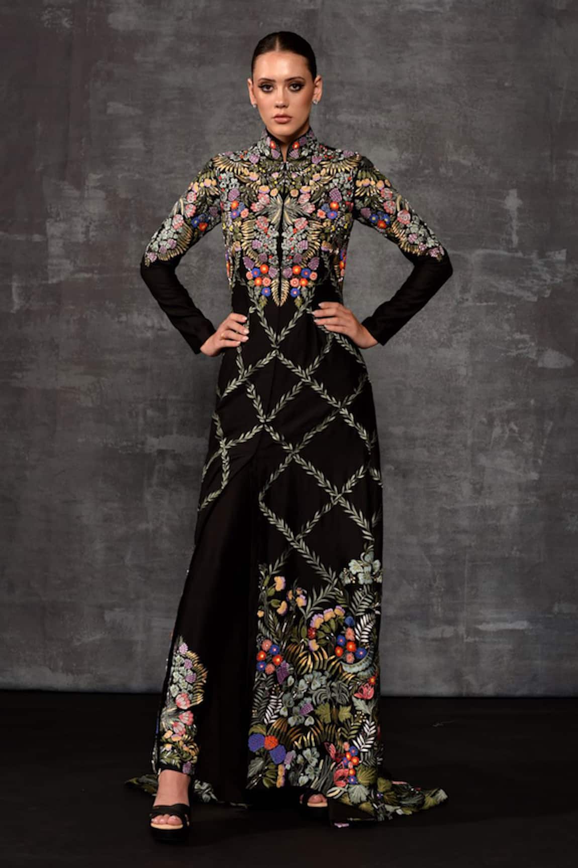 Samant Chauhan Botanical Embroidered Jacket & Pant Set 