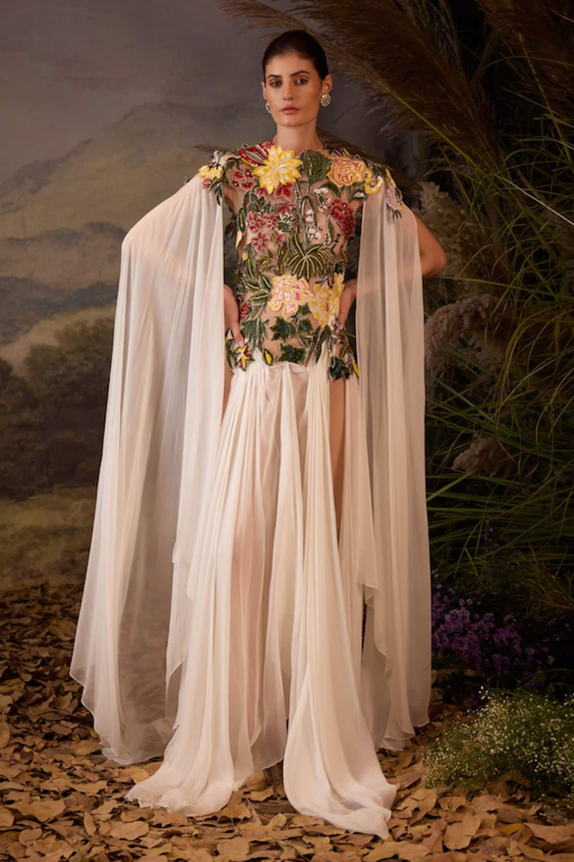 Samant Chauhan Embroidered Cape Gown 