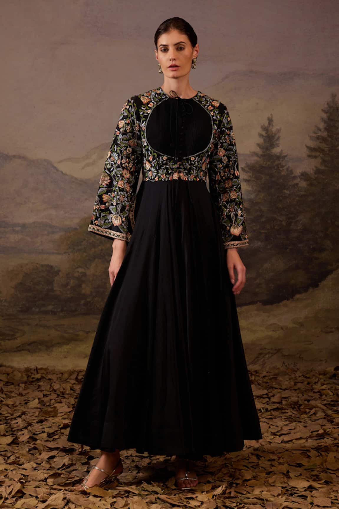 Samant Chauhan Floral Embroidered A-Line Gown 