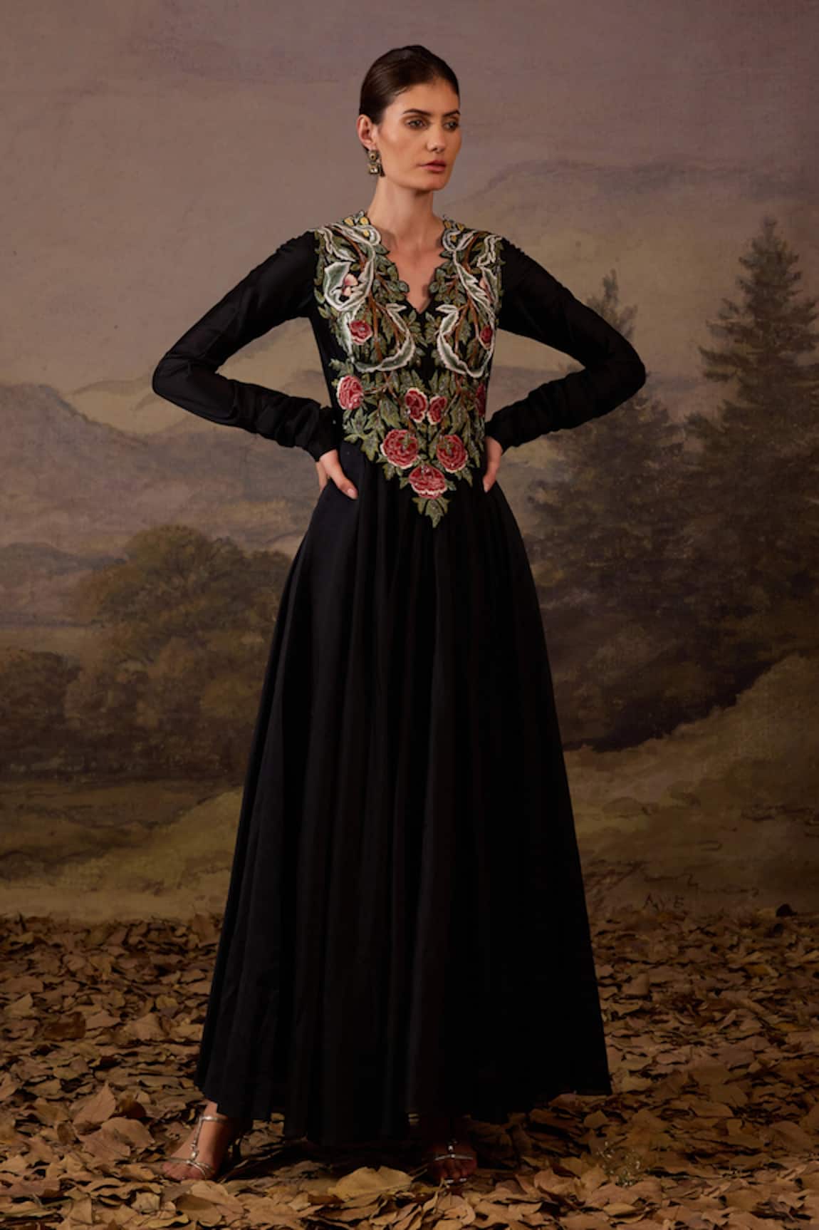 Samant Chauhan Floral Embroidered Flared Gown 