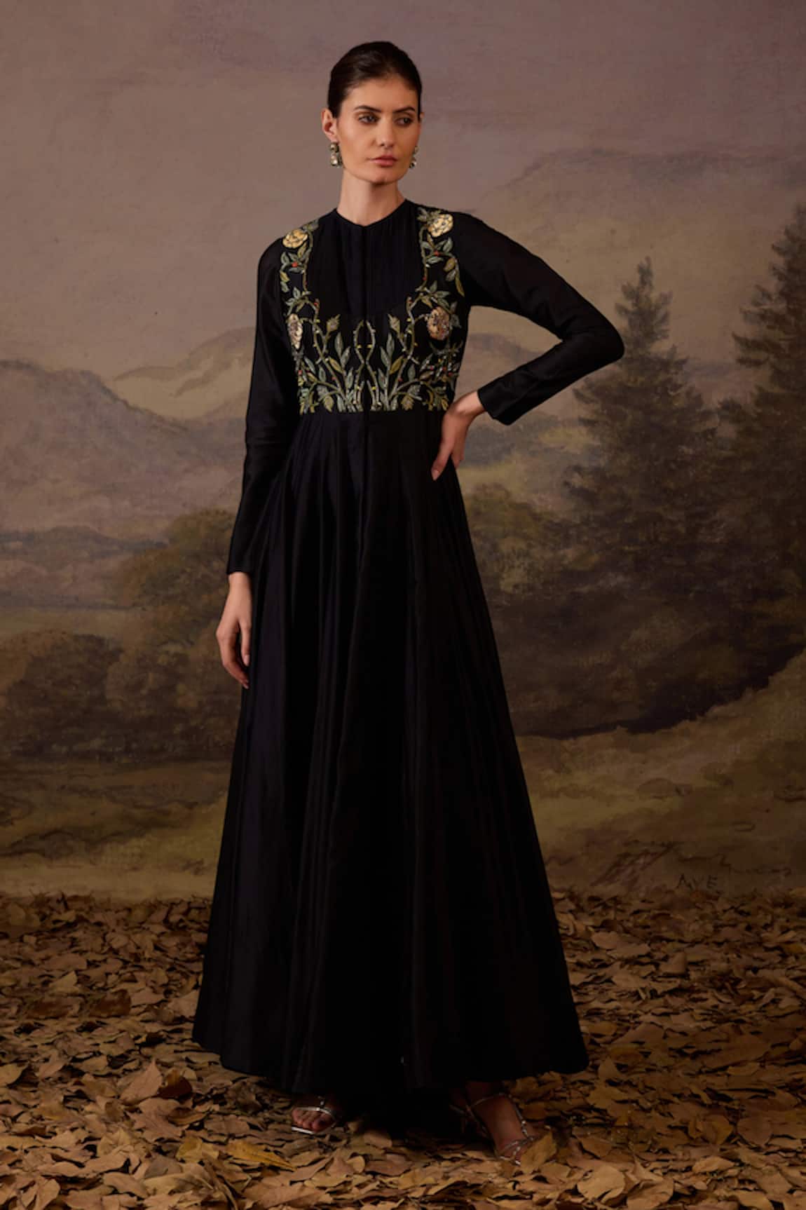Samant Chauhan Floral Embroidered Bodice Gown 