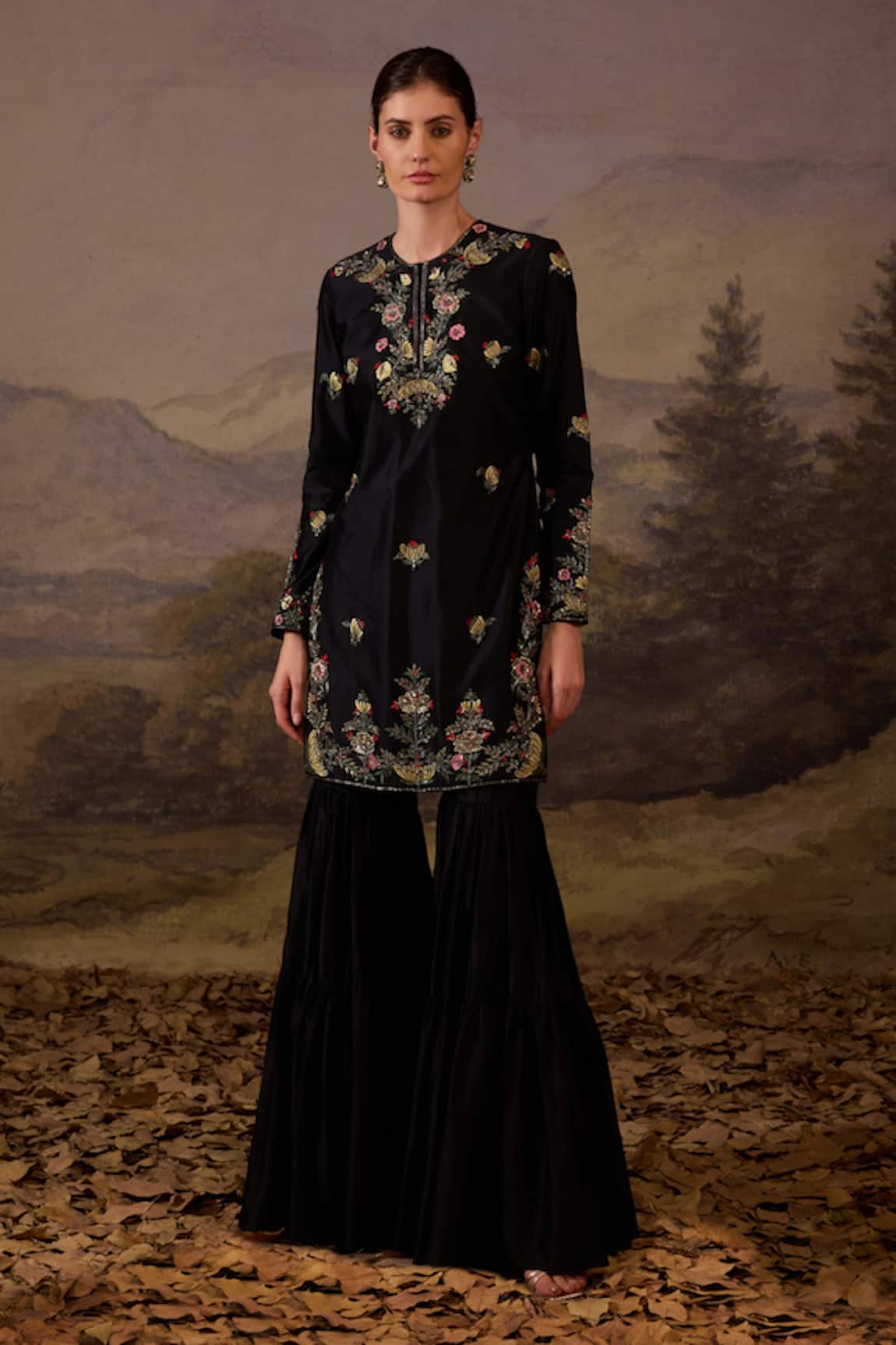 Samant Chauhan Floral Embroidered Kurta & Gharara Set 