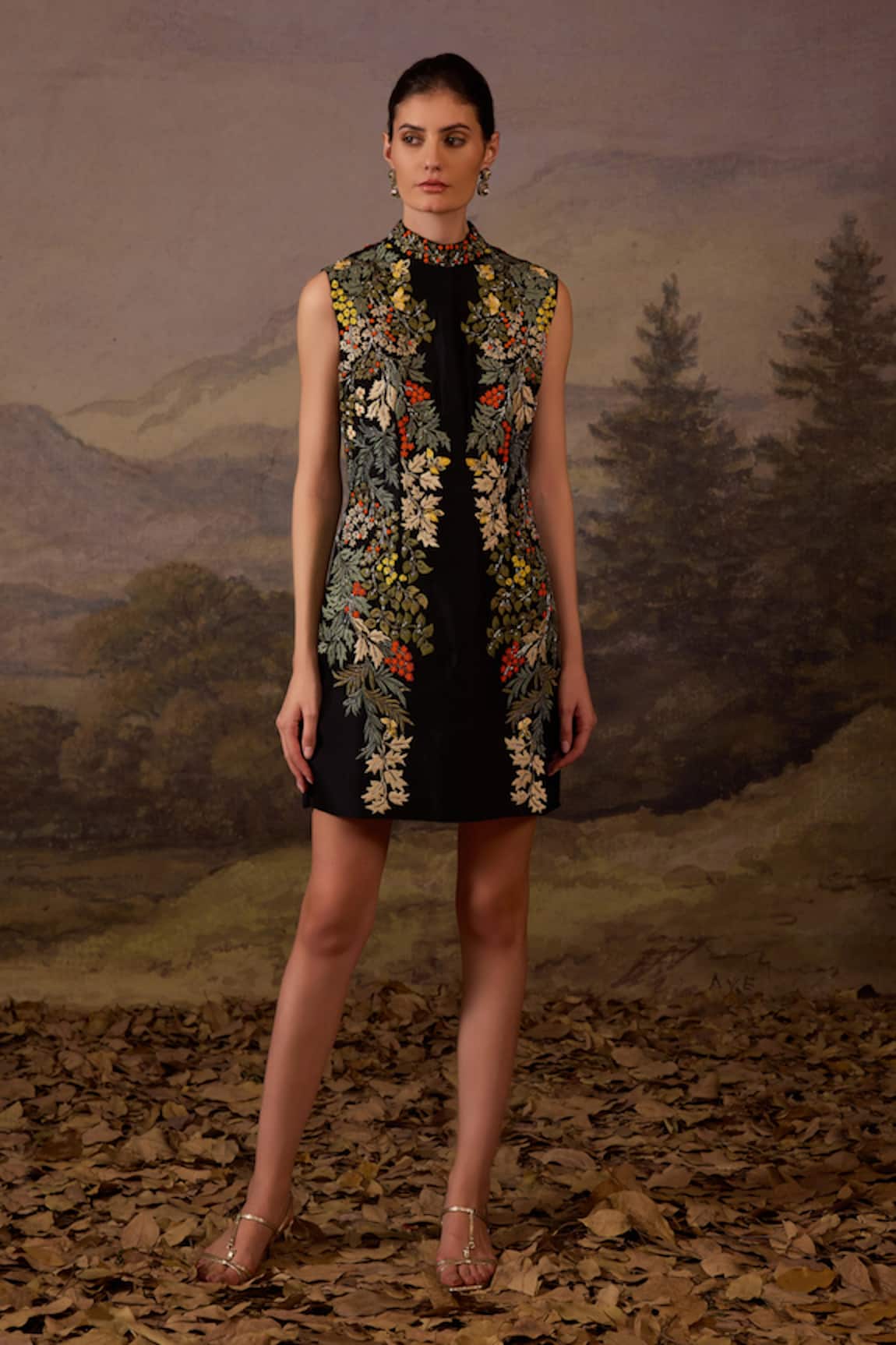 Samant Chauhan Floral Embroidered Mini Dress 